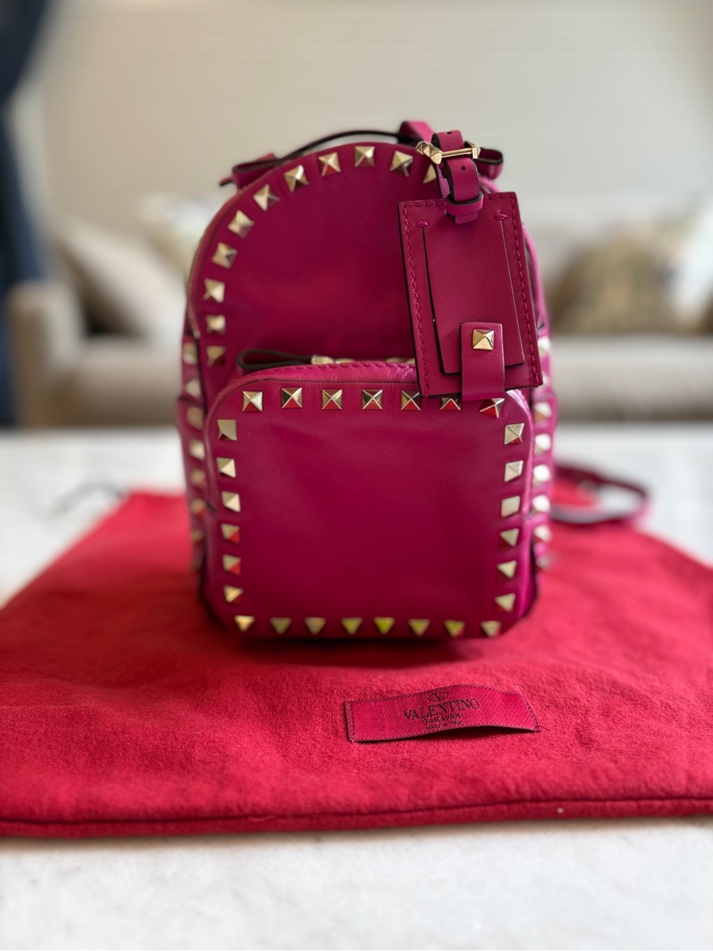 Valentino Garavani Pink Fuchsia Rockstud Mini Backpack